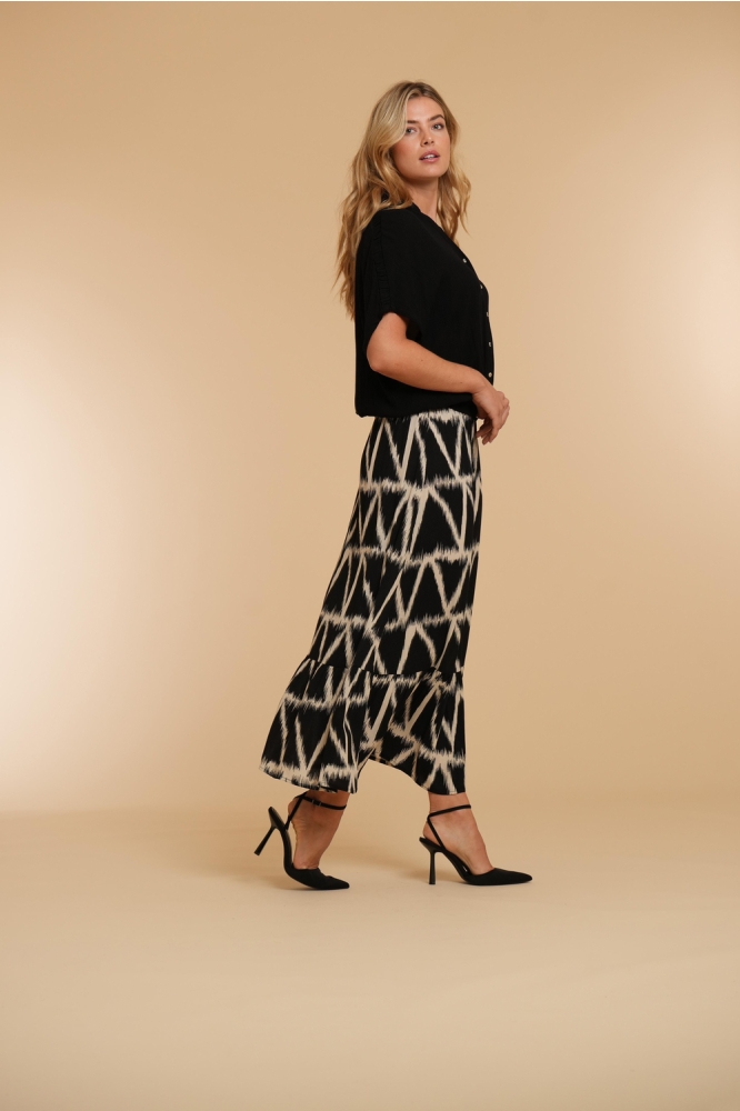 MIDI ROK MET IKAT PRINT 46201 20 999 black/sand